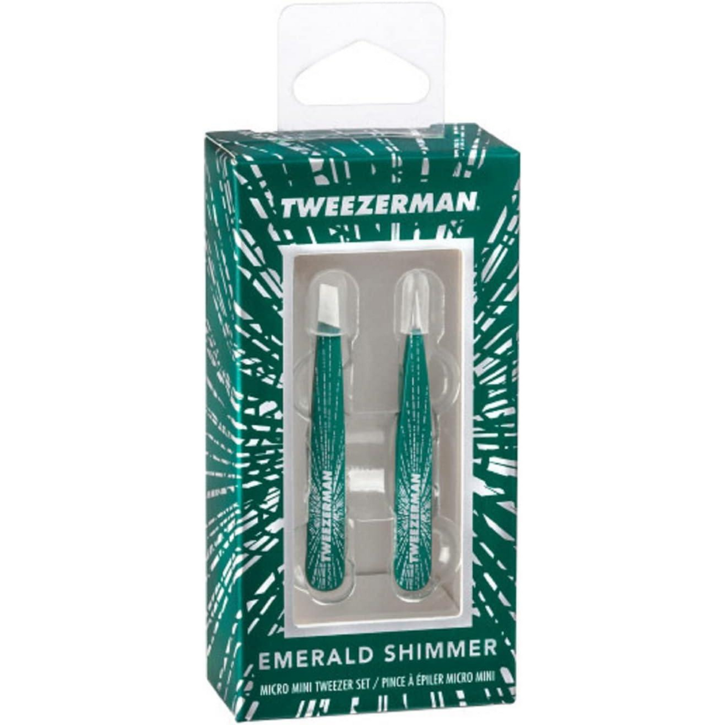 Tweezerman Emerald Shimmer Micro Mini Slant & Point Tweezer Set