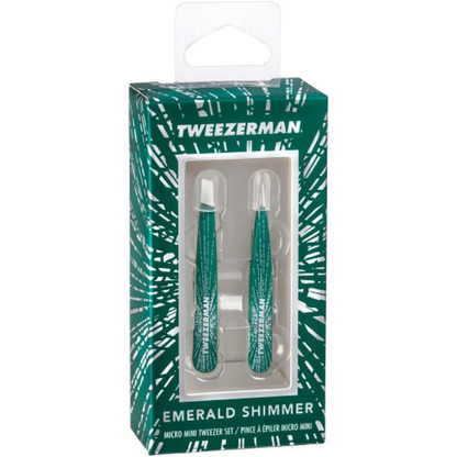 Tweezerman Emerald Shimmer Micro Mini Slant & Point Tweezer Set