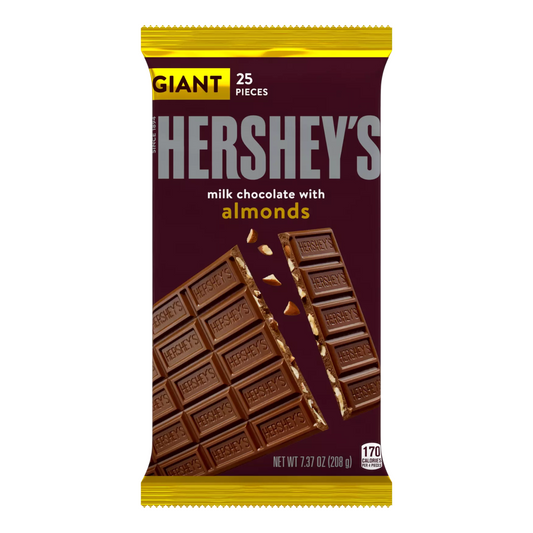 Hershey's Milk Chocolate with almonds GIANT - 25 piezas, 208g - 170 calorías por 4 piezas