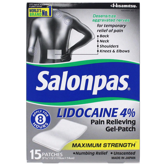 Parches de Lidocaina 4% para aliviar el dolor Salonpas - 15 parches