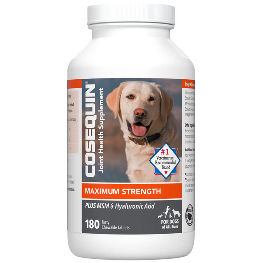 COSEQUIN Maximum strength Plus MSM y ácido hialurónico - 180 tabletas , para perros