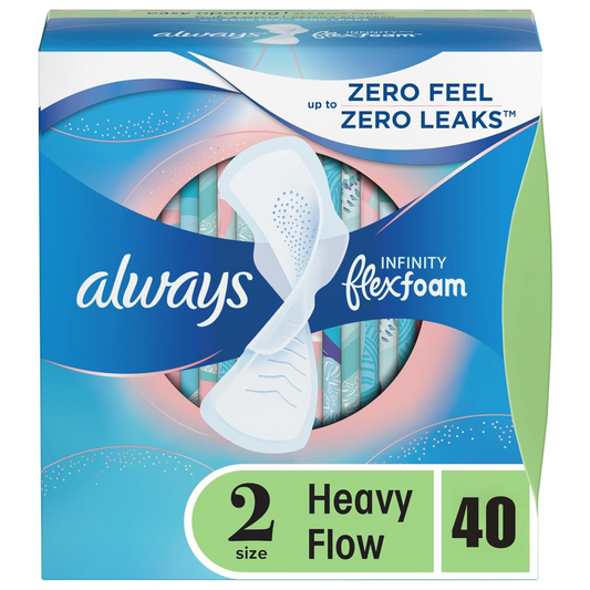 Always Infinity - Toallas Femeninas  Talla 2, absorción de flujo pesado, con alas, sin perfume, 40 unidades