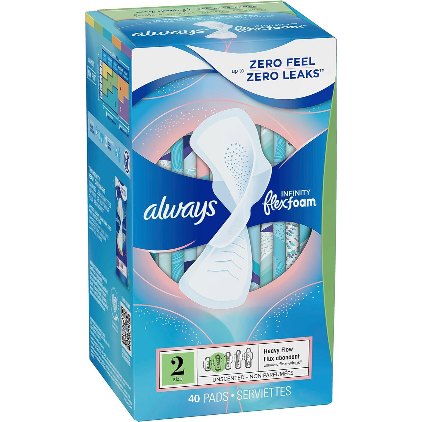 Always Infinity - Toallas Femeninas  Talla 2, absorción de flujo pesado, con alas, sin perfume, 40 unidades