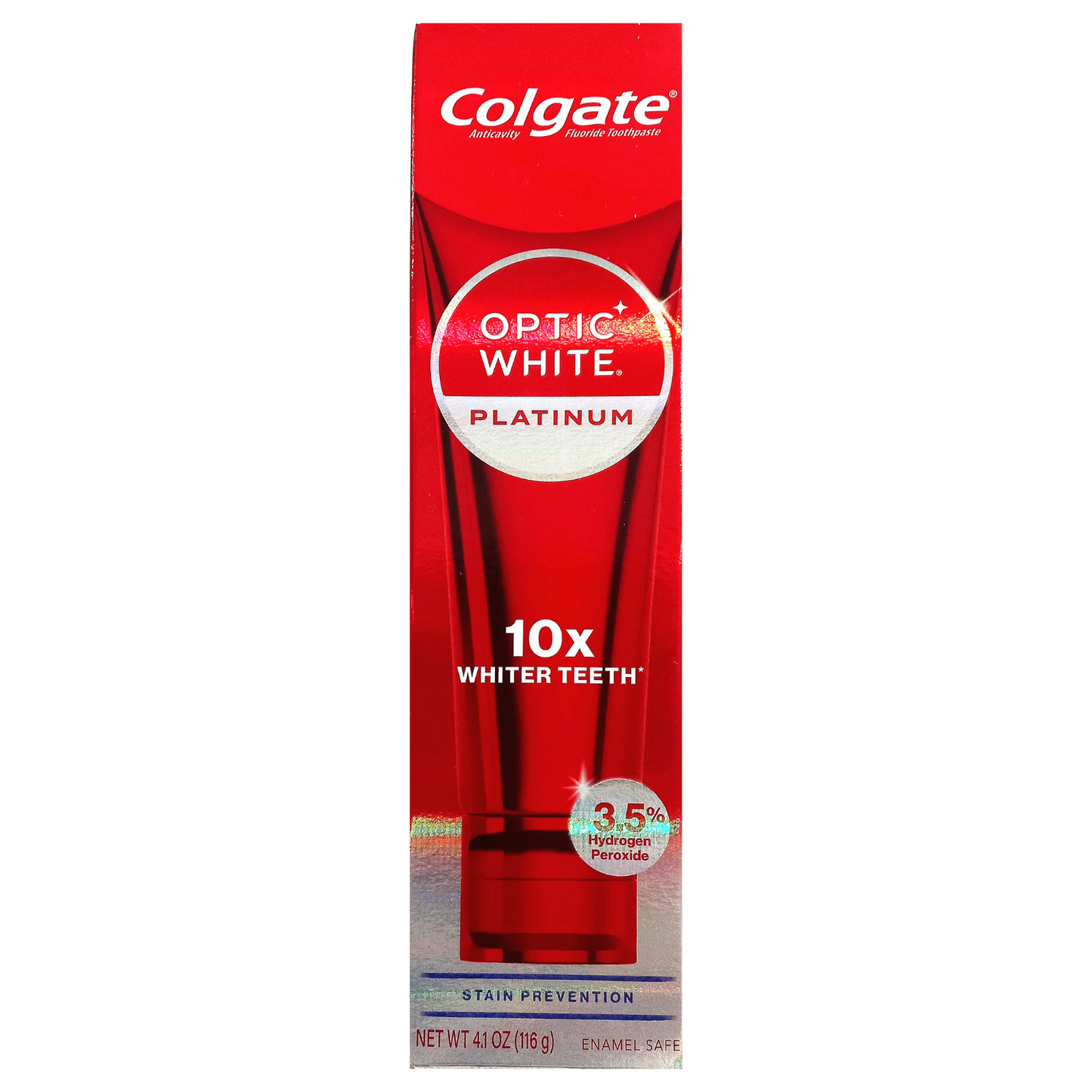 Colgate Optic White Platinum 10x blanqueador de dientes, 3.5% peróxido de hidrógeno - 116gr.