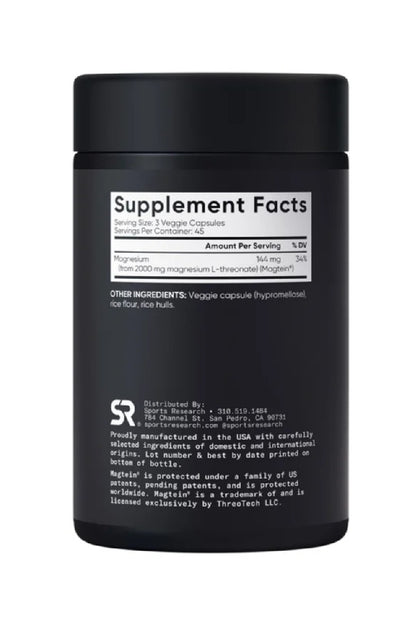 Sports Research Magtein Magnesio L-Threonate, 2000 mg,  135 capsulas