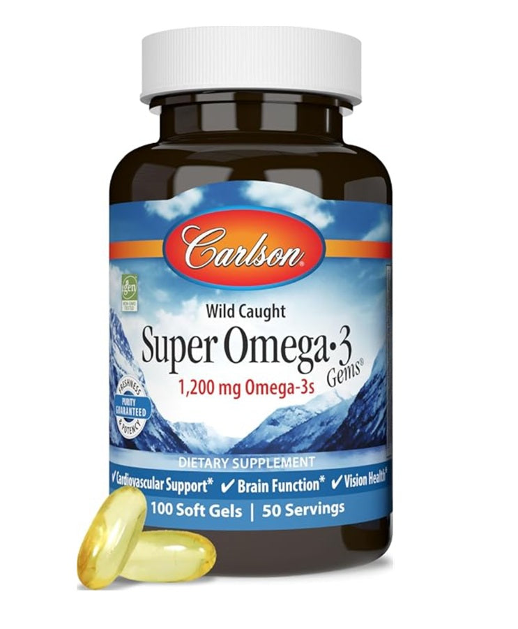 Carlson - Super Omega-3, 1200 mg de ácidos grasos omega-3 con EPA y DHA,  100 Capsulas de Gel.