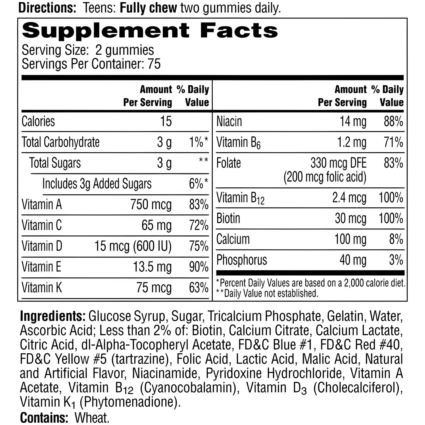 One A Day Teen  para Mujeres Adolecentes con Vitaminas A, C, E, B3, B6, B12, D+Calcio 150 Gomitas