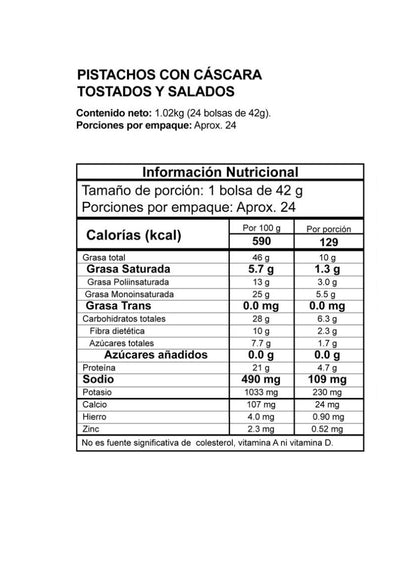 PISTACHOS CON CASCARA TOSTADOS Y SALDAOS  42gr.