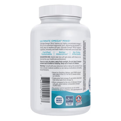 Nordic Naturals - Ultimate omega minis fish oil 1120mg, 110 mini capsulas sabor a limon