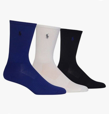 POLO RALPH LAUREN 3 pares de medias Technical Sport Ultra ligero, Azul - Blanco - Negro