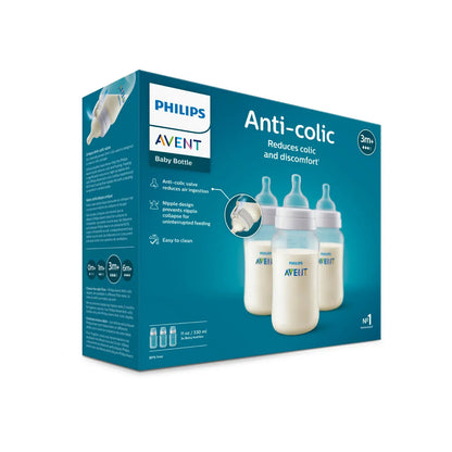 Paquete de 3 biberones anticólicos Philips AVENT, 11 OZ 3 meses a +