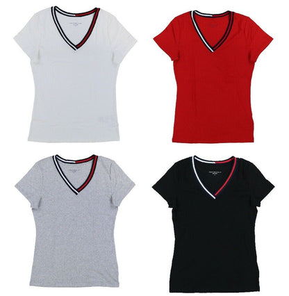 Camiseta Tommy Hilfiger de manga corta, cuello en V para mujer