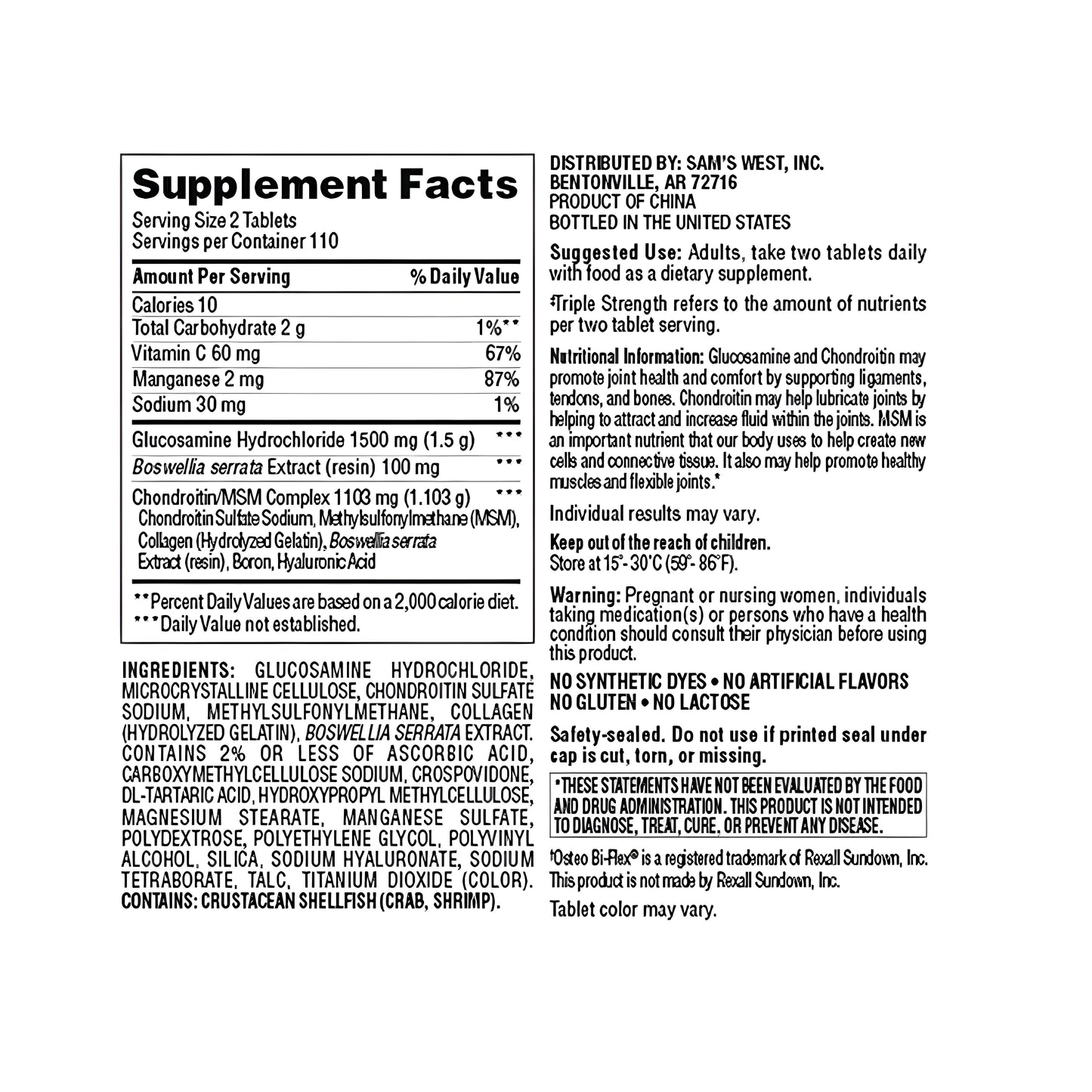 Glucosamina Chondroitin SMS 220 tabletas - MEMBER S MARK