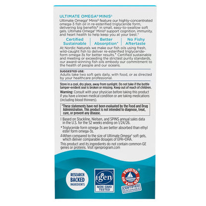 Nordic Naturals - Ultimate omega minis fish oil 1120mg, 110 mini capsulas sabor a limon