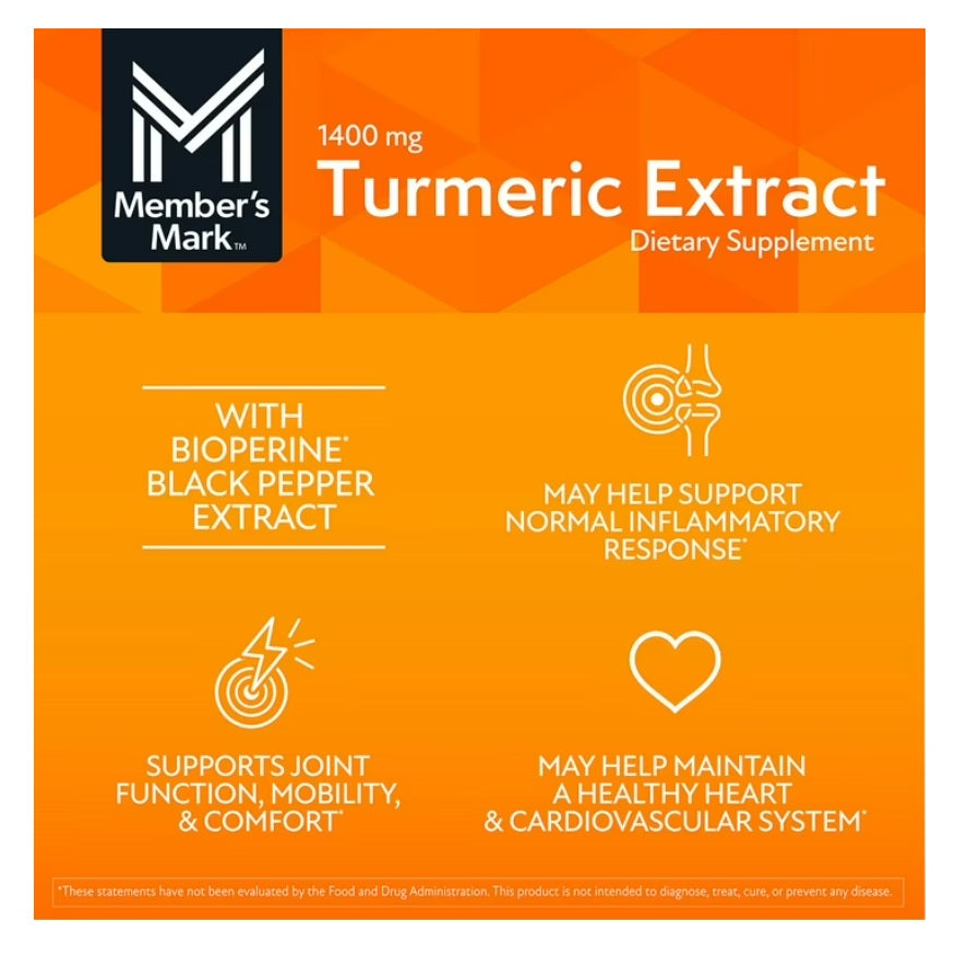 Cúrcuma Turmeric  Extra Fuerte de Member's Mark 1400 mg.- 180 Capsulas