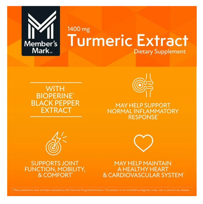 Cúrcuma Turmeric  Extra Fuerte de Member's Mark 1400 mg.- 180 Capsulas