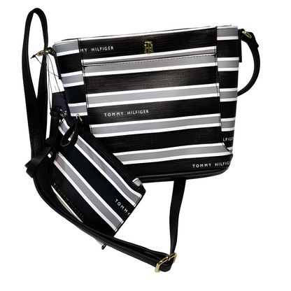 Tommy Hilfiger Antonella II-Crossbody negro con rayas plomas y blancas