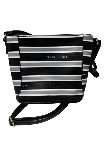 Tommy Hilfiger Antonella II-Crossbody negro con rayas plomas y blancas