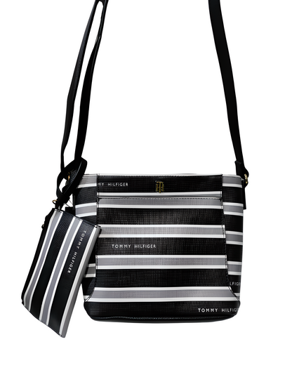 Tommy Hilfiger Antonella II-Crossbody negro con rayas plomas y blancas