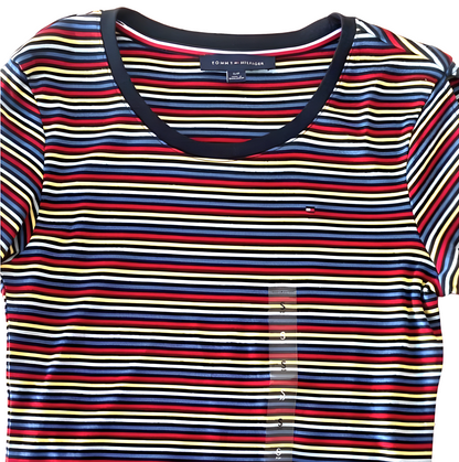 Tommy Hilfiger Camiseta de rayas de manga con lazo para mujer - Talla S