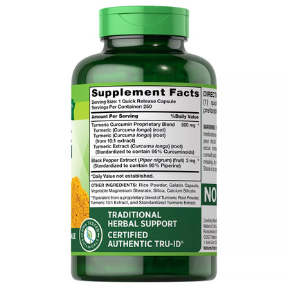 TURMERIC CURCUMIA  500MG  NATURES TRUTH 250  CAPSULAS