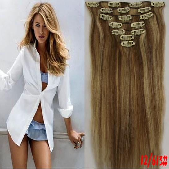 EXTENSIONES DE CABELLO LACIO NATURAL CON MECHAS CON CLIPS 55cm