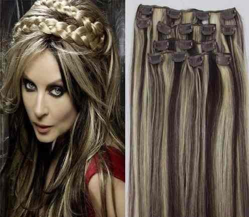 EXTENSIONES DE CABELLO LACIO NATURAL CON MECHAS CON CLIPS 55cm