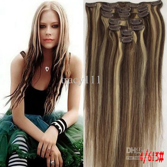 EXTENSIONES DE CABELLO LACIO NATURAL CON MECHAS CON CLIPS 55cm