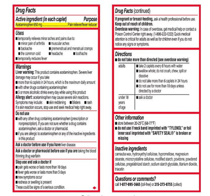 Tylenol 8 HR Arthritis 650 mg , 290 capsulas
