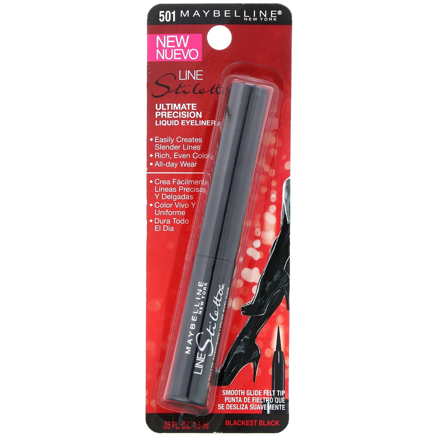 Maybelline New York Line Stiletto Ultimate Precision delineador líquido, 501 negro