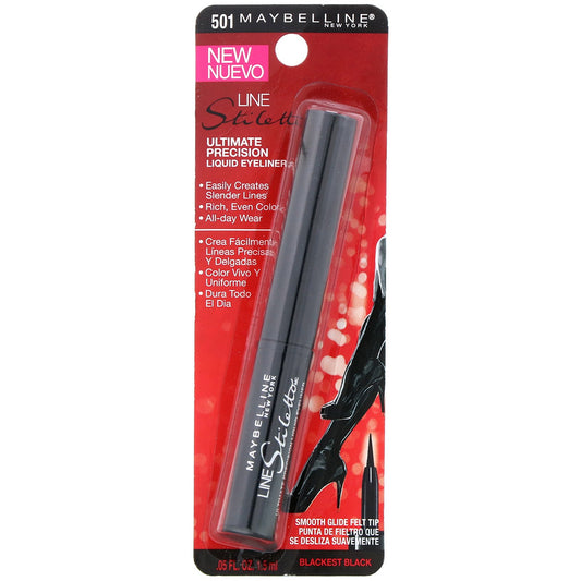 Maybelline New York Line Stiletto Ultimate Precision delineador líquido, 501 negro