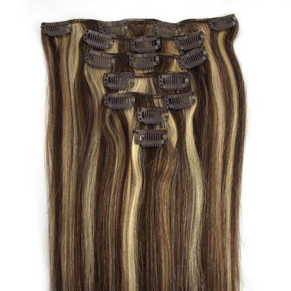 EXTENSIONES DE CABELLO LACIO NATURAL CON MECHAS CON CLIPS 65cm