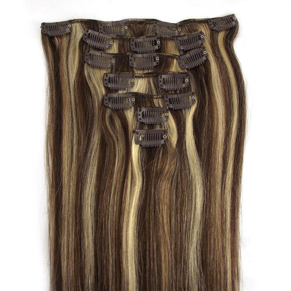 EXTENSIONES DE CABELLO LACIO NATURAL CON MECHAS CON CLIPS 55cm