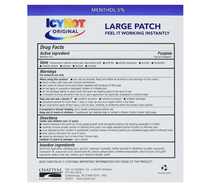 Icy Hot Parche original para aliviar el dolor 5 parches