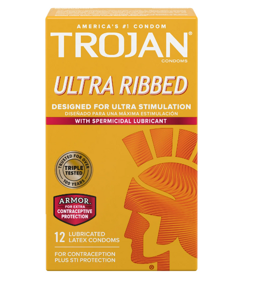 Trojan Preservativos espermicidas ultra acanalados , 12 unidades