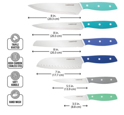 Farberware Classic - Juego de cuchillos y medidores de acero inoxidable de 23 piezas