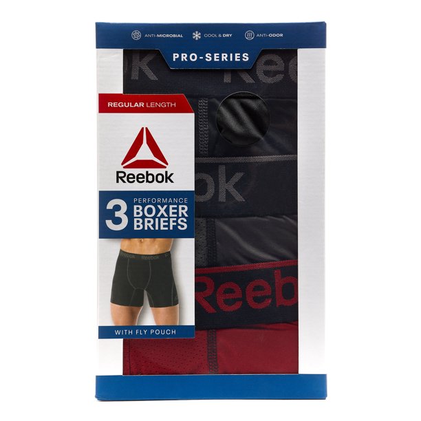 Reebok Men's Pro Series Performance Boxer Brief Underwear, 3-Pack