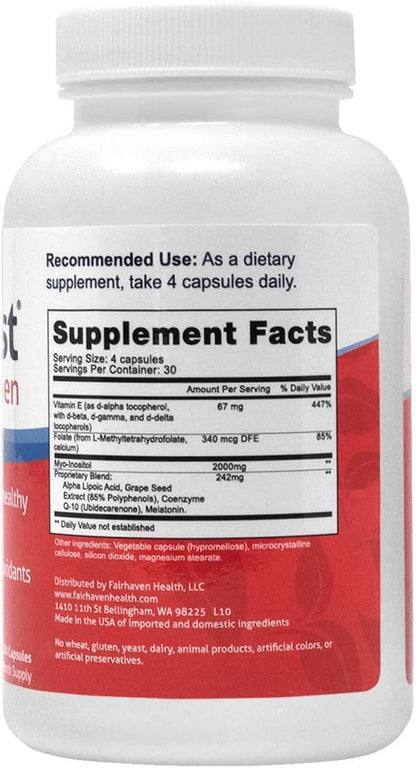 Fairhaven Health Ovaboost Con Myo-Inositol, Folato, CoQ10, y Vitaminas - Womens Ovulation & Egg Quality - Suplemento Natural de Fertilidad 120 Capsulas