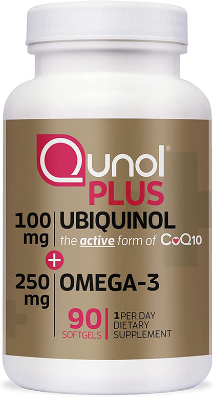 Ubiquinol 200 mg + Omega-3 250 mg Qunol Plus - 90 Capsulas Blandas