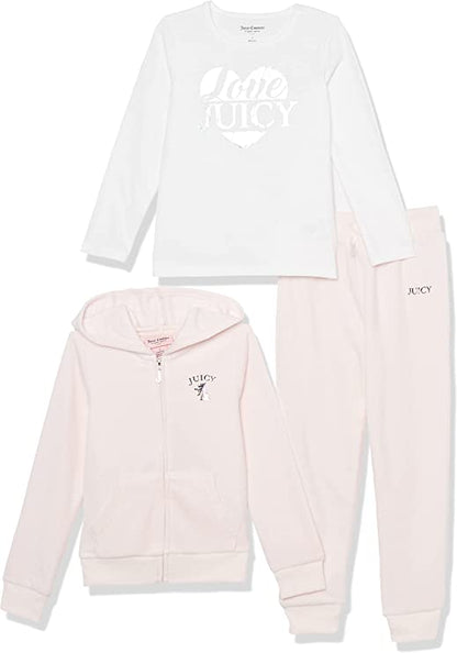 Juicy Couture Conjunto de 3 piezas con capucha para niñas  Rosa (Barely Pink)