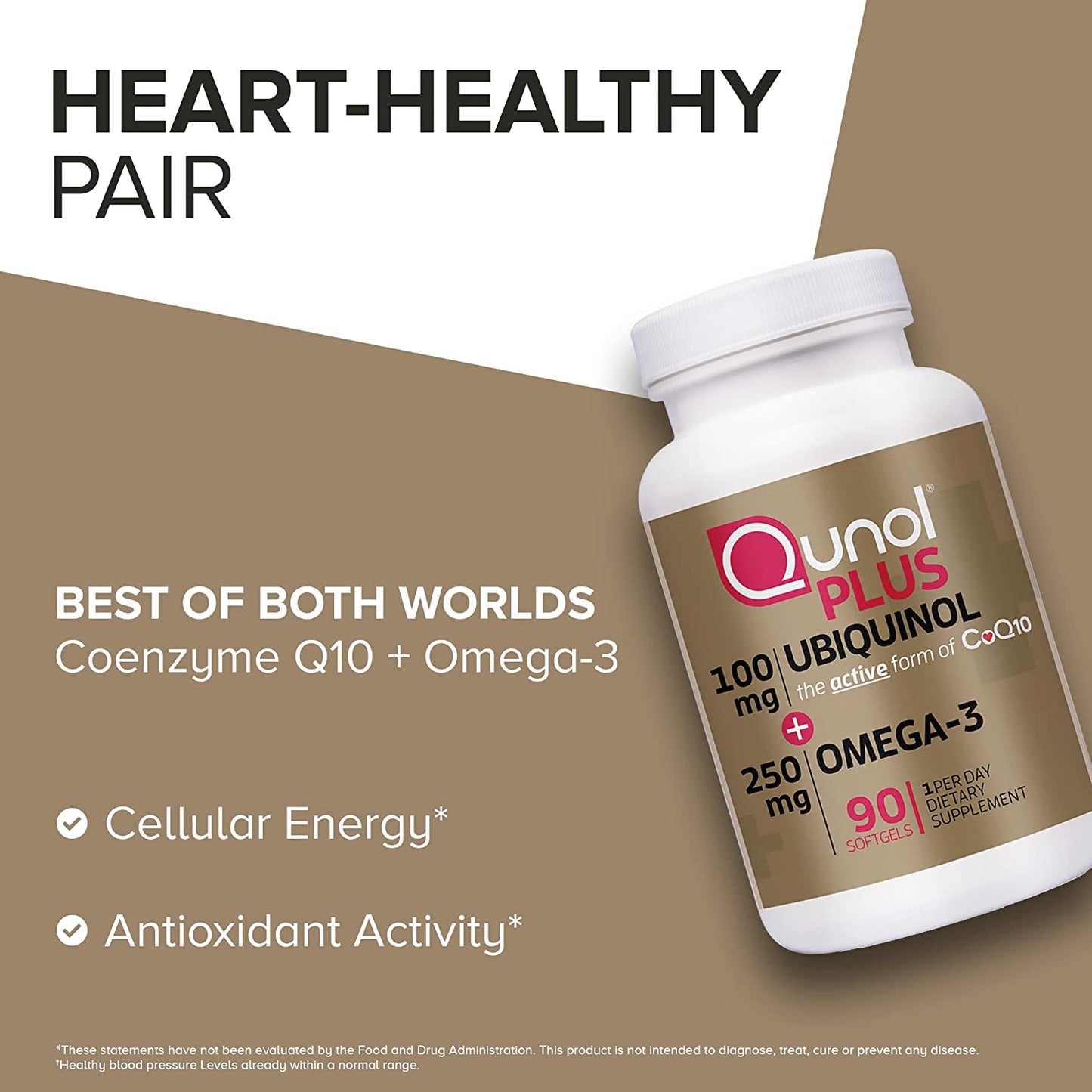 Ubiquinol 200 mg + Omega-3 250 mg Qunol Plus - 90 Capsulas Blandas