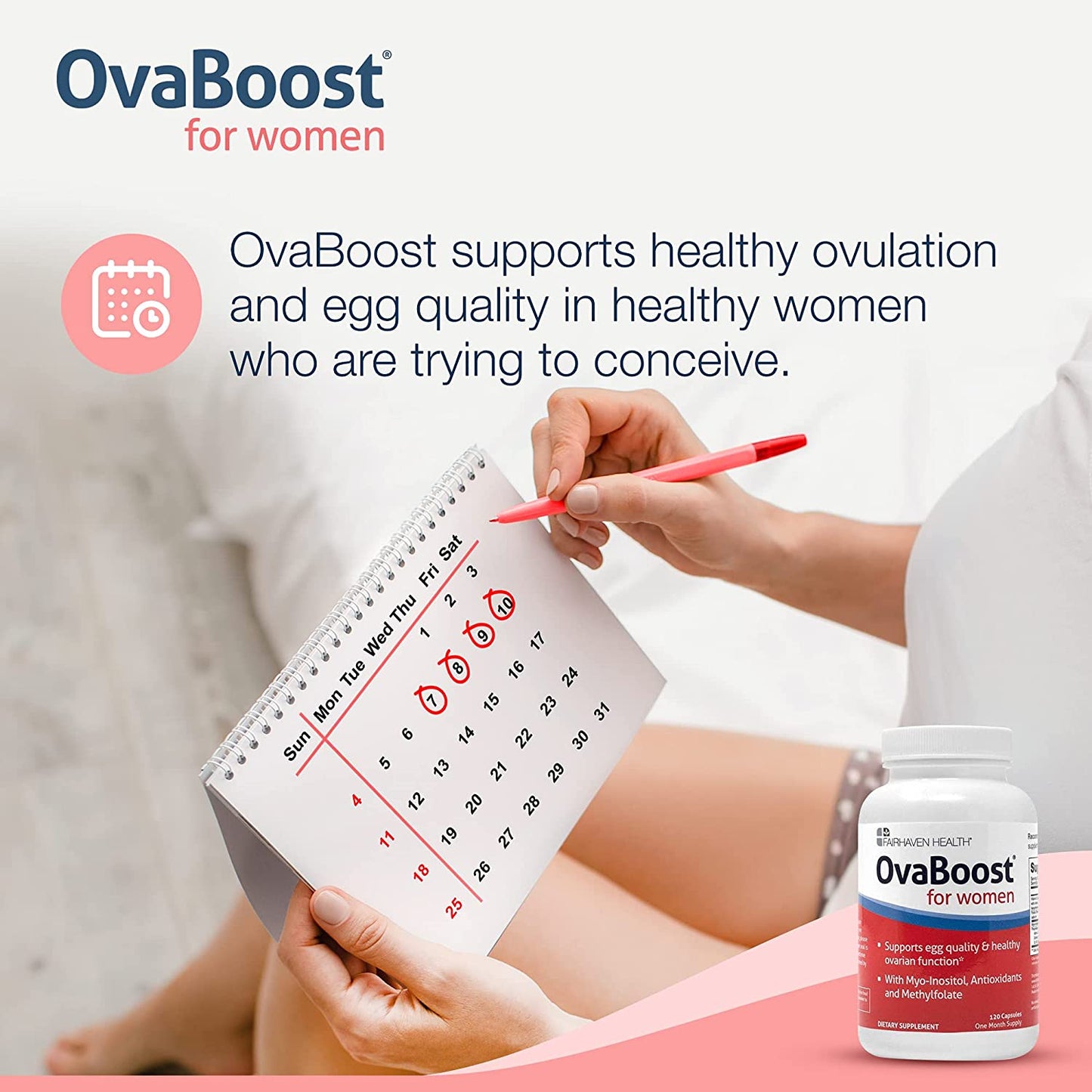 Fairhaven Health Ovaboost Con Myo-Inositol, Folato, CoQ10, y Vitaminas - Womens Ovulation & Egg Quality - Suplemento Natural de Fertilidad 120 Capsulas