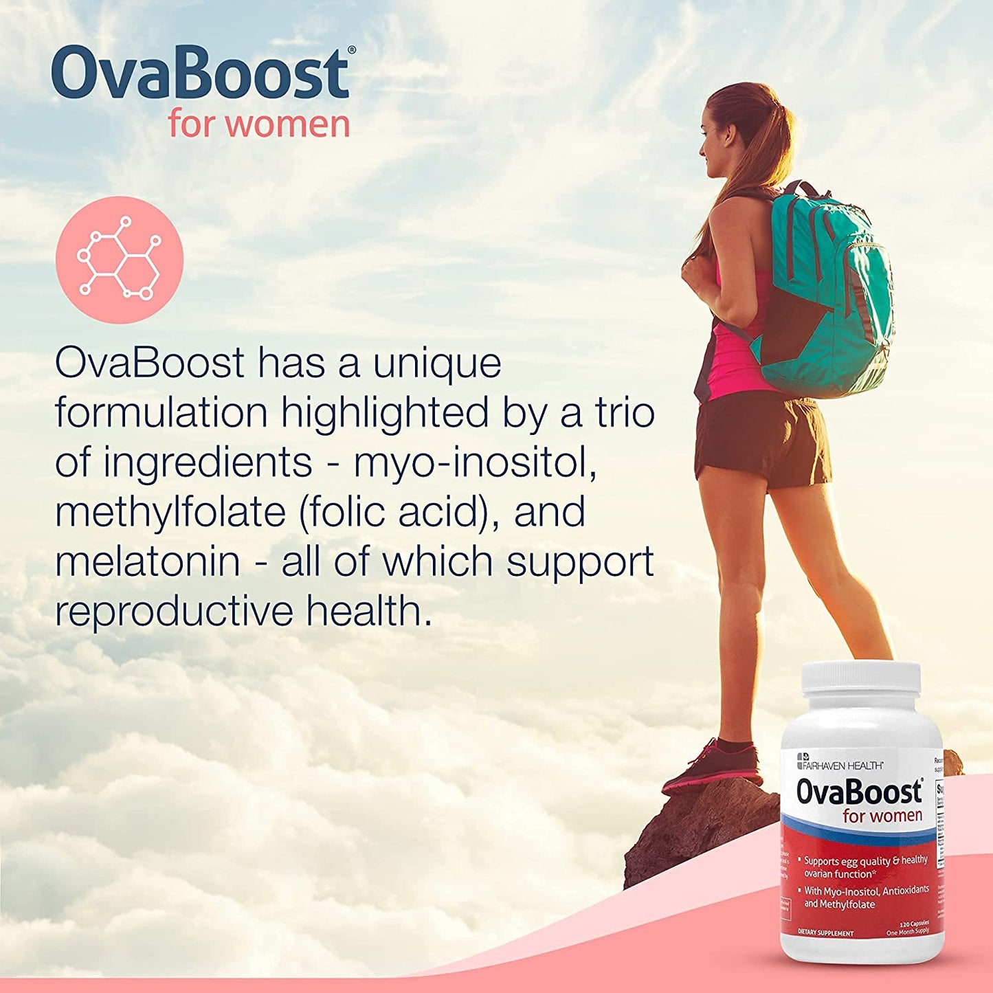 Fairhaven Health Ovaboost Con Myo-Inositol, Folato, CoQ10, y Vitaminas - Womens Ovulation & Egg Quality - Suplemento Natural de Fertilidad 120 Capsulas