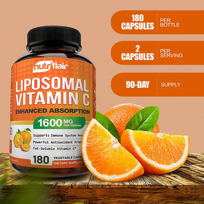 Vitamina C Liposomal NutriFlair 1600 mg, 180 cápsulas - Alta absorción
