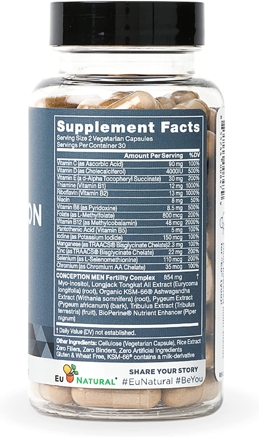 Conception For Him - Vitaminas de fertilidad – Recuento óptimo masculino, fuerza de movilidad de esperma, – zinc, folato, píldoras Ashwagandha – 60 cápsulas