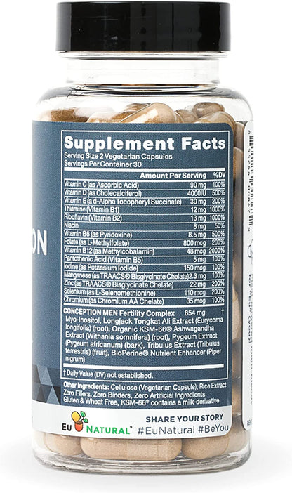 Conception For Him - Vitaminas de fertilidad – Recuento óptimo masculino, fuerza de movilidad de esperma, – zinc, folato, píldoras Ashwagandha – 60 cápsulas