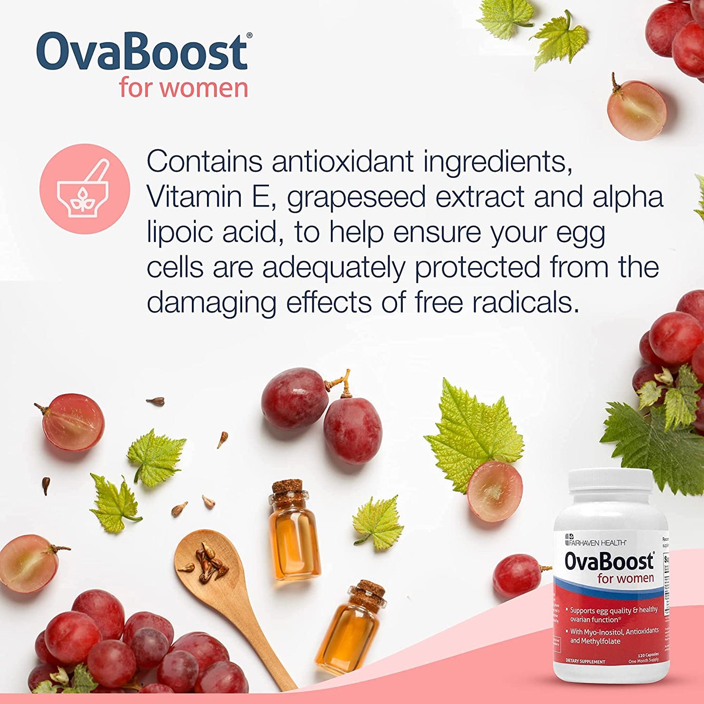 Fairhaven Health Ovaboost Con Myo-Inositol, Folato, CoQ10, y Vitaminas - Womens Ovulation & Egg Quality - Suplemento Natural de Fertilidad 120 Capsulas