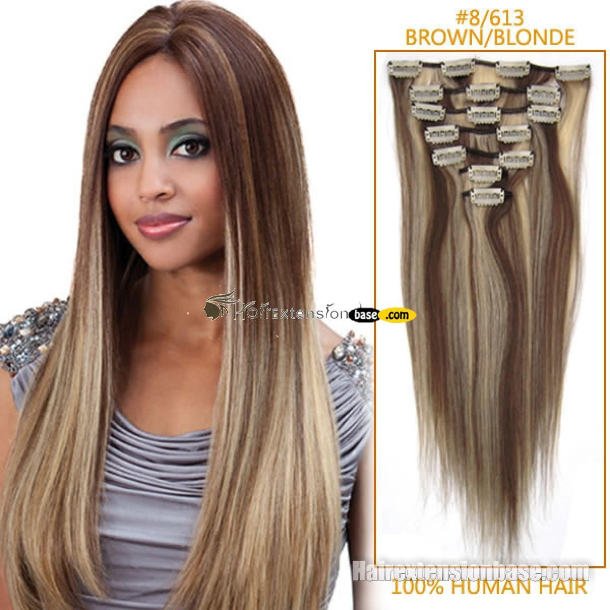 EXTENSIONES DE CABELLO LACIO NATURAL CON MECHAS CON CLIPS 55cm