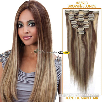 EXTENSIONES DE CABELLO LACIO NATURAL CON MECHAS CON CLIPS 55cm