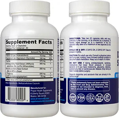 Suplementos de Serotonina y Dopamina. Mucuna Pruriens, 5-HTP, magnesio y más. DR. Maxell, 60 Capsulas.